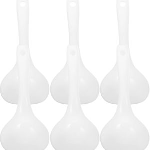 6pcs Spoons Asian Soup Spoon Large Serving Spoon Long Handle Porridge Spoon Kitchen Ladle Large Stirring Spoon Multipurpose Ladle Porridge Serving Ladle Canteen Ladle (White)