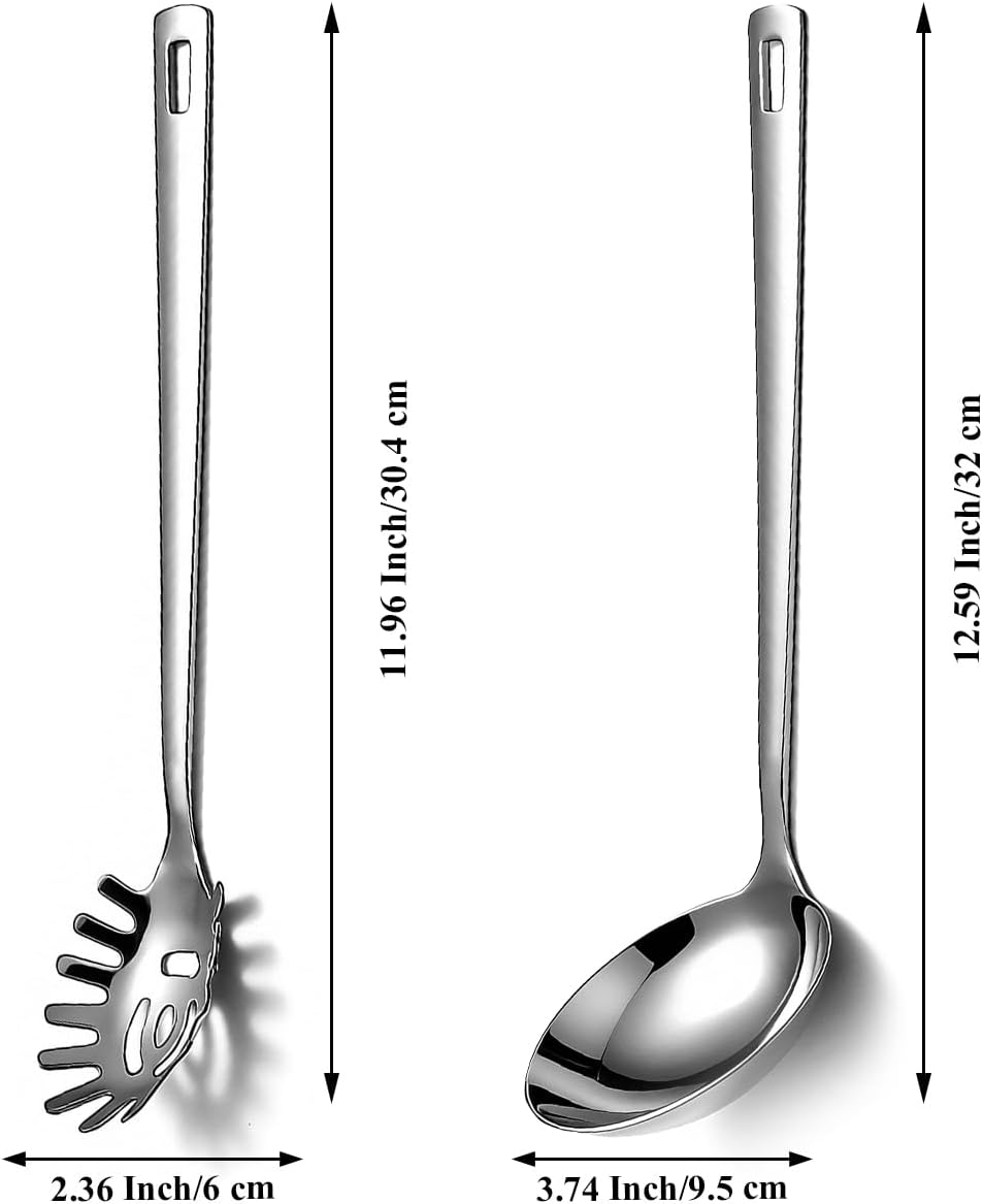 Kitchen Ladle Spoon and Spoon Set 2 pieces, Pasta Spoon Stainless Steel Kitchen Utensils for Cooking, Stirring, Serving , Soup, Sauce, Dishwasher Safe - Image 2