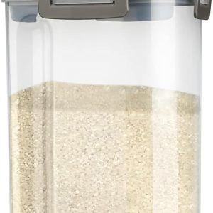 Rice Airtight Storage Container, 3 to 5Lbs Cereal Dry Food Flour Bin, Dog Cat Food Dispenser with Measuring Cup, Clear Plastic Kitchen and Pantry Organization Bin for Sugar