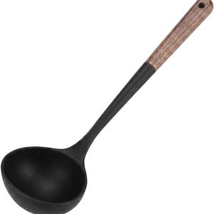 Large 13" Soup Ladle Spoon, 8 Ounce Wooden handle Silicone Ladle Spoons Non Stick Kitchen Utensils.