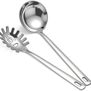 Kitchen Ladle Spoon and  Spoon Set 2 pieces, Pasta Spoon Stainless Steel Kitchen Utensils for Cooking, Stirring, Serving , Soup, Sauce, Dishwasher Safe