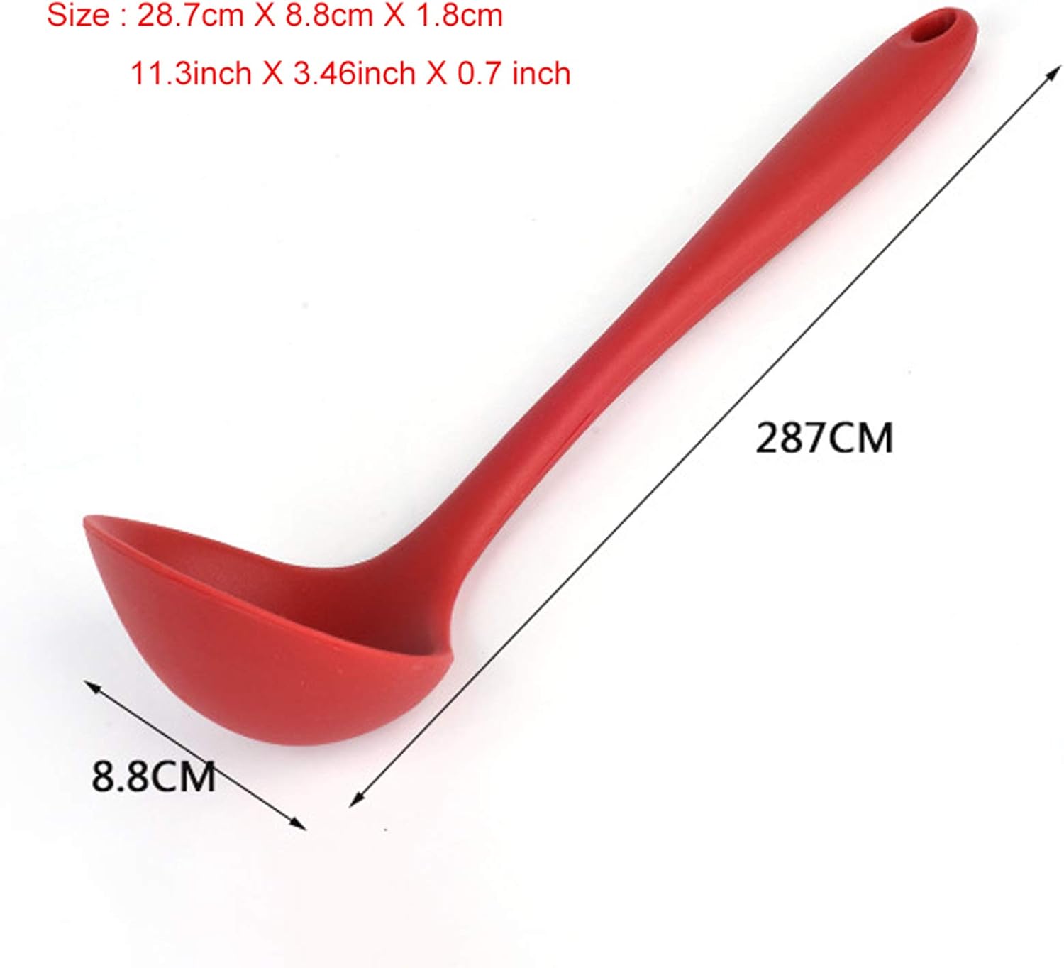 Silicone Ladle Soup Spoon Set of 2, Nonstick Heat Resistant Long Handle Unbreakable Big Round Scoop for Home Kitchen Cooking,Red and Black - Image 2