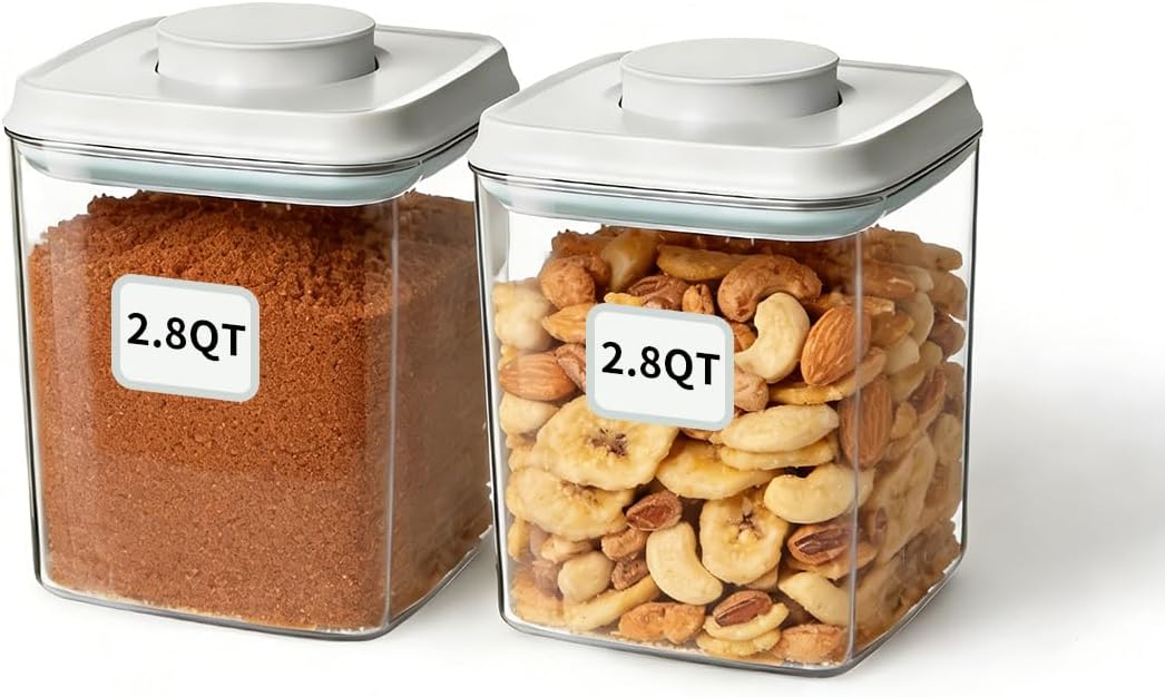 Airtight Food Storage Containers Set with One-Touch Lid, 2-Pack (2.8 QT / 2.65 L) Stackable , Best for Cereal, Flour, Rice & Baking Organizers.