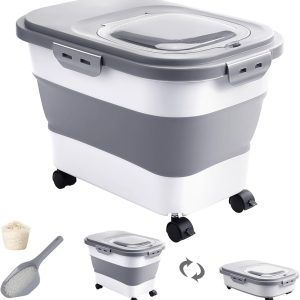 20-30 Lbs Rice Storage Container,Collapsible Food Storage Containers with Rolling Wheel Airtight Locking Lid,Flour Storage Container with Cup and Scoop,Suitable for Food,Rice, Food,Flour