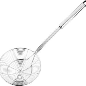 Solid Stainless Steel Spider Strainer Skimmer Ladle, Kitchen Utensils Wire Strainer Pasta Spoon, 7 Inch