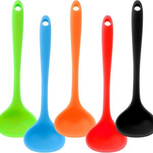5 Pieces Silicone Ladles for Cooking - Small Soup Ladle Spoon Heat Resistant Kitchen Ladle Spoons, Cooking and Serving Spoon for Soup Sauce Chili Gravy Canning Pouring (5 Colors)