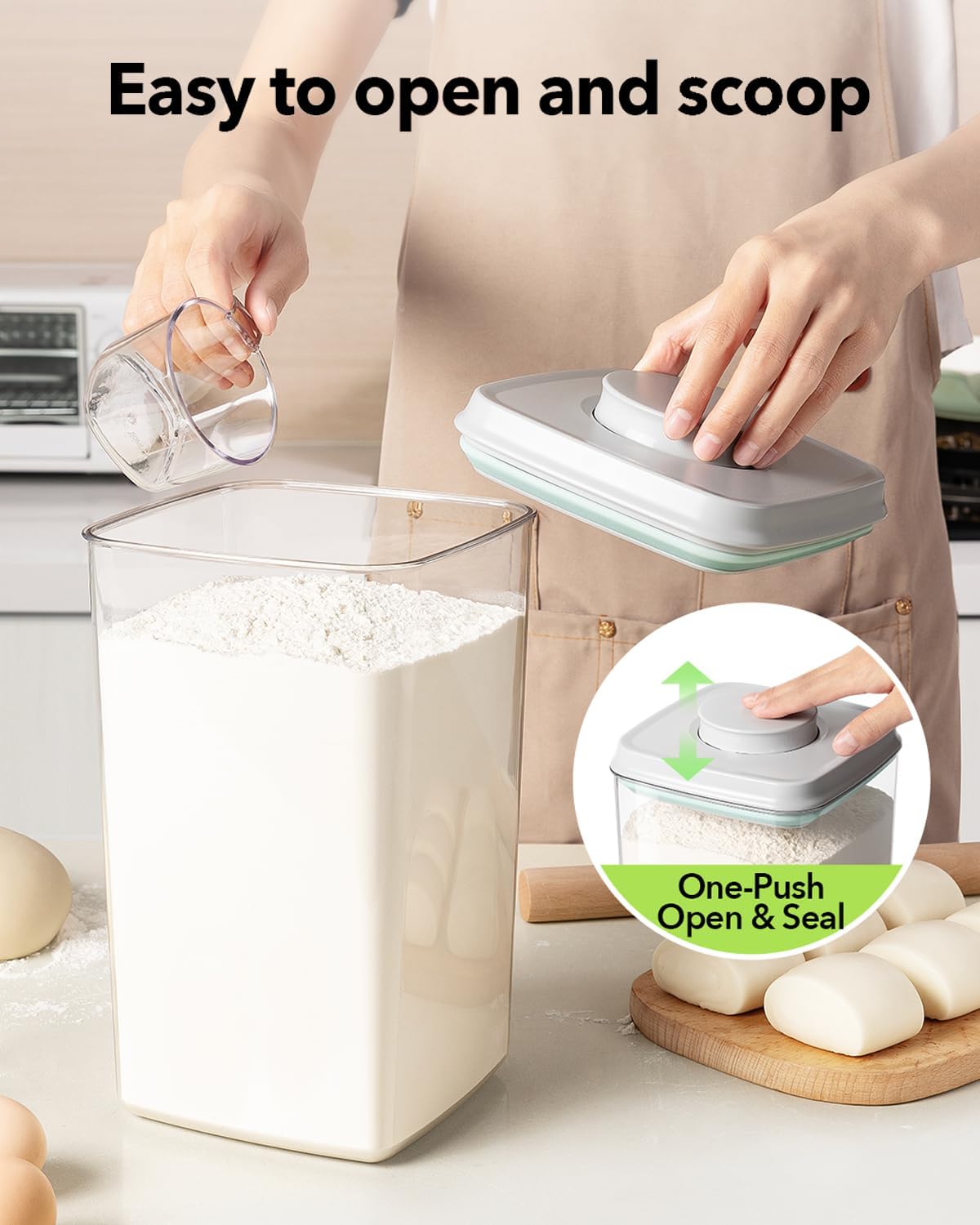 Airtight Food Storage Container with Pop Lid & 130ml Scoop, 4L/4.2qt *2 Cereal, Rice, Flour, Pasta & Snack Container, Stackable & Durable,Kitchen Pantry Organizer - Image 2