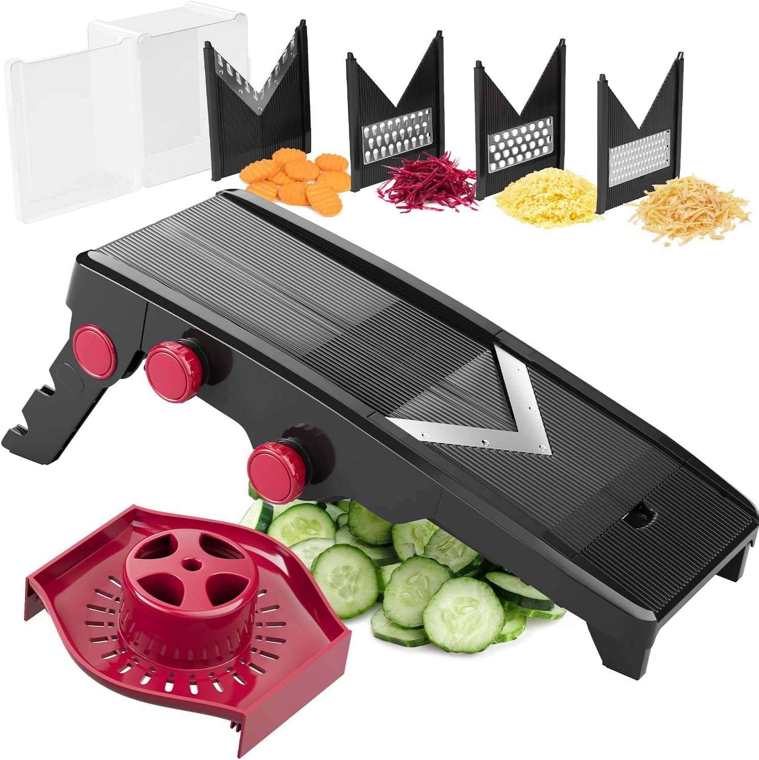 Slicer for Kitchen, Adjustable Vegetable Chopper, Fruit, Cheese Grater, Potato Chips Slicer - Black