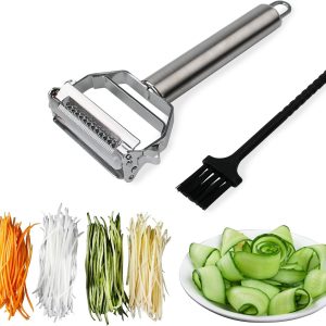 Potato Apple Vegetable Peeler Julienne Peeler for Kitchen - 3 in 1 Y Peeler for Fruit Veggie Carrot Cucumber Zucchini, Sharp Stainless Steel Peeler with Cleaning Brush
