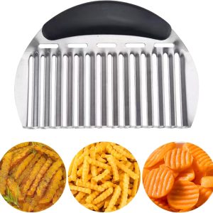 Large Crinkle Cutter French Fry Cutter, Large Crinkle Potato Slicer Wavy Chopper, Stainless Steel Wavy Slicer Crinkle Cutting Chopping Tools with Handle for Carrot Vegetable
