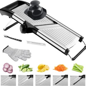 commercial Slicer,Stainless Steel Vegetable Slicer,non-slip slicer for kitchen,Keto,Potato,cucumber,4 Blades & Cut-Resistant Gloves