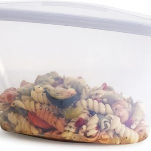 Silicone Reusable Storage Bag, 4-Cup Bowl, Reusable Snack Bag, Microwave, Dishwasher, Oven Safe, , Premium Lunch Container, Eco Friendly, Food Storage Bag, Freezer Bag, 32 oz, Clear | Reusable Food Bag