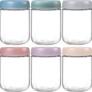 6-pack 16 oz Overnight Oats Containers with Lids, Glass jars with Airtight Lids, Wide mouth Mason Salad jars, Glass Food Storage Containers for Snacks Yogurt Spice Sugar