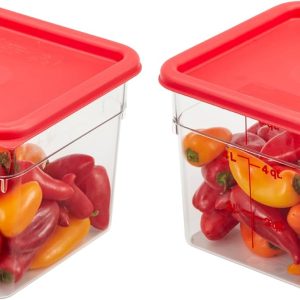 Food Storage Container with Lid - 6 QT (Quart) Square, Classic Series with Red Lid, Commercial Grade for Food Prep, Clear, 2 Pack