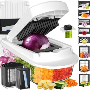 8 Blade All-in-1 Vegetable Chopper Slicer with Container, Food Chopper, Onion Chopper, Veggie Cutter for Salad, Kitchen Gadgets Accessories Essentials, White