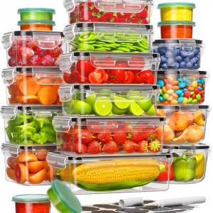 40 Piece Food Storage Containers with Lids(20 Containers & 20 Lids), Plastic Food Containers for Kitchen Storage and Organization, Leak Proof Meal Prep Container, Includes Labels & Pen