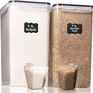 2 PC (9.5L | 321 Oz) Extra Large Bulk Food Storage Containers with Airtight Lids for Flour, Sugar, Rice, Cereal & Pasta - Leakproof, Plastic Canisters for Kitchen & Pantry Organization