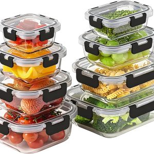 8 Pack Borosilicate Glass Food Storage Containers with Lids, Glass Meal Prep Containers, Airtight Bento Lunch Boxes with Snap Locks, Oven, Freezer and Dishwasher Safe, , Kitchen Storage Set